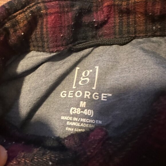 George Casual Button Down Mens Medium Brown Red Plaid Rugged Flannel Shirt - Picture 2 of 7